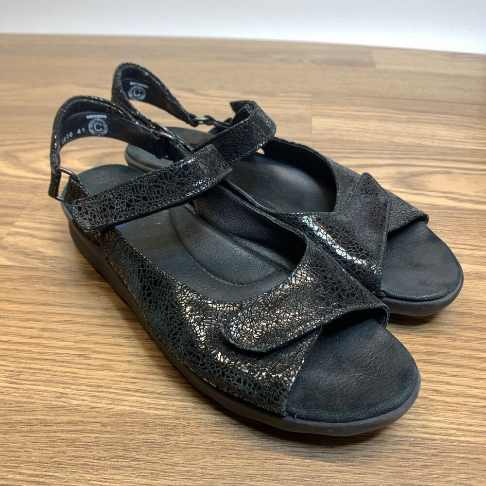 Wolky Sandals Women's 10 Black Leather Mary Jane Slingback Platform Shoes EU‎ 41